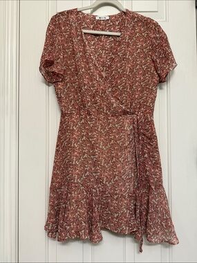 BB Dakota Rust Floral Wrap Mini Dress